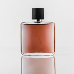 front view fragrance brown designed with black cap white desk
